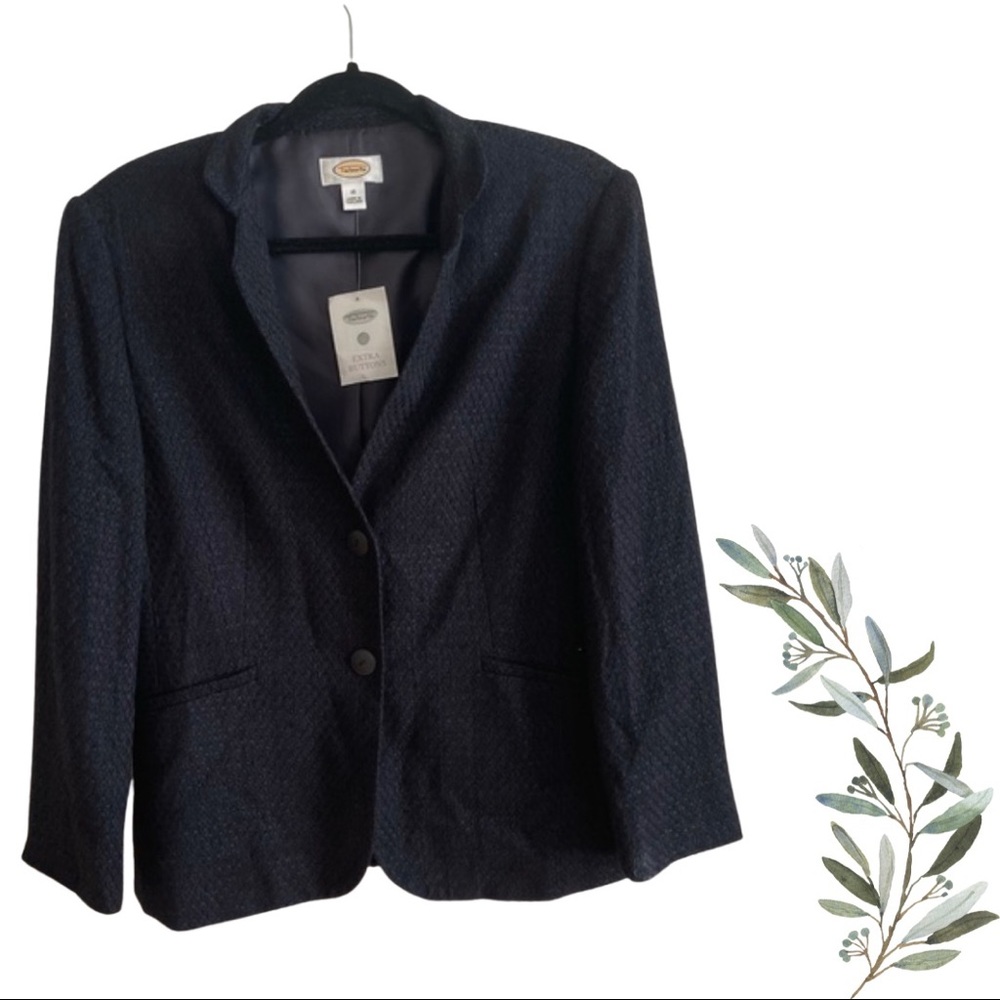 Talbots Navy/Black Tweed Textured Two Button Blazer Size 10 NEW WITH TAGS